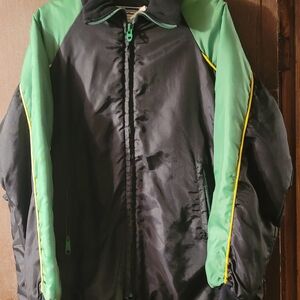 Men's Black and Green Snowmobile Jacket with Yellow Accents Size Large
